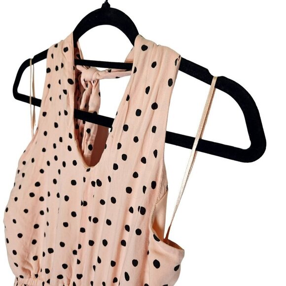 Maurices Polka Dot Halter Dress  Sleeveless Peach Black Dots smocking Women's‎ M - Picture 8 of 14